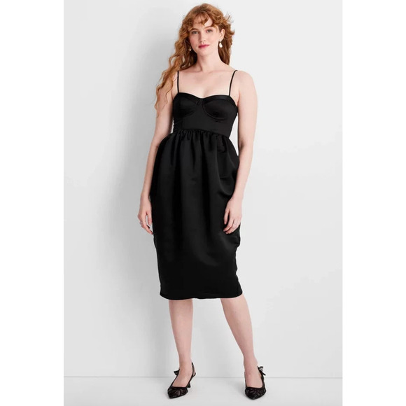 Future Collective Sweetheart Bubble Satin‎ Midi Dress Bustier Elegant Size S - Picture 1 of 12